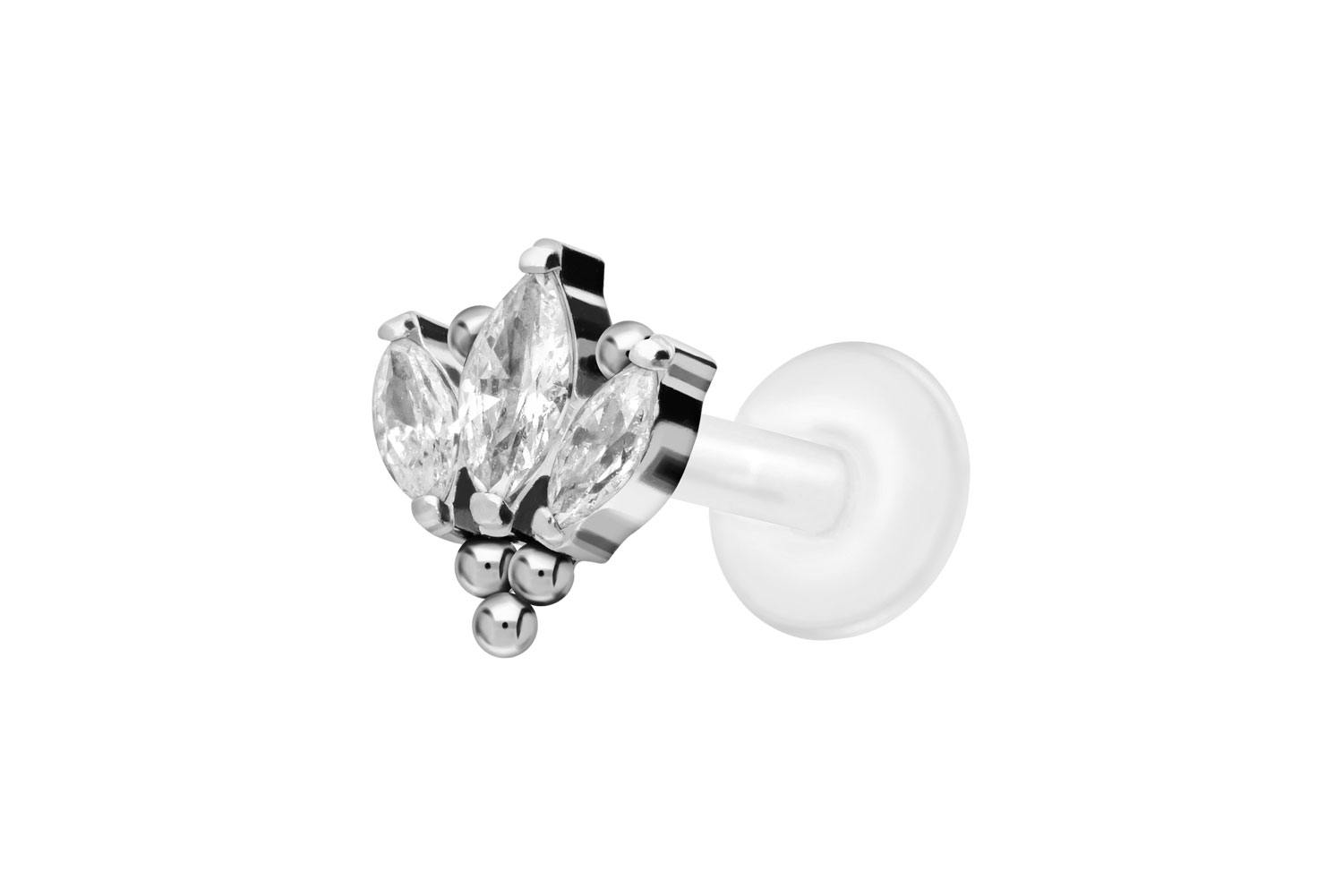 PTFE Labret Piercing mit Innengewinde + Titan-Aufsatz LOTUSBLÜTE + KUGELN